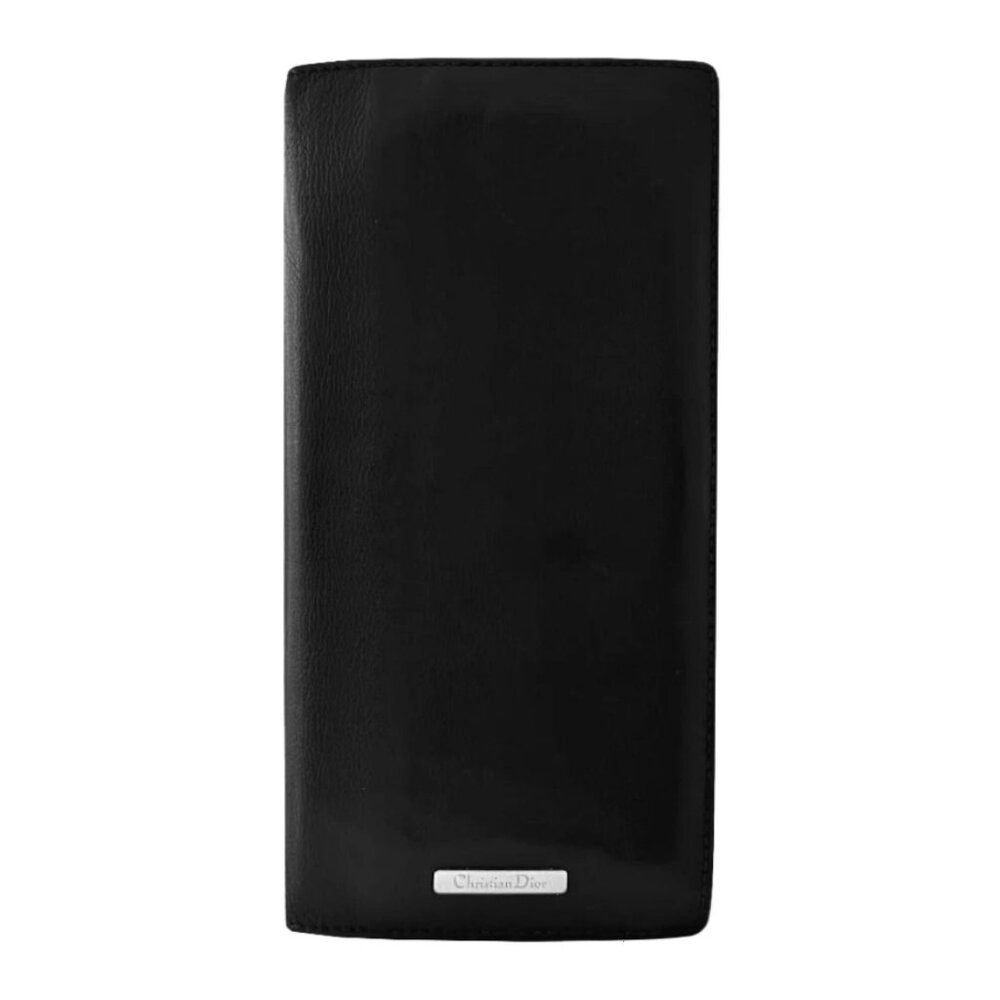 Christian Dior Vintage Leather Bi-fold Long Wallet Black Authentic Rank AB